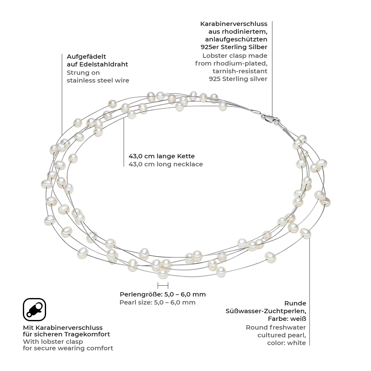 Kette Sterling Silber Süßwasser-Zuchtperle weiß