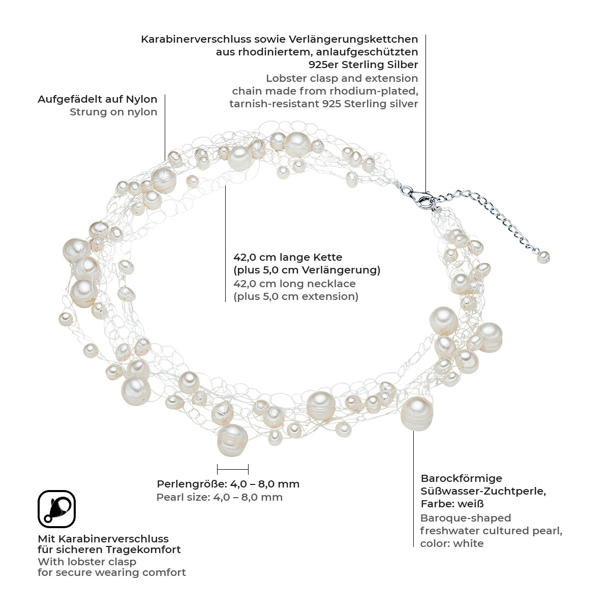 Kette Sterling Silber Süßwasser-Zuchtperle weiß