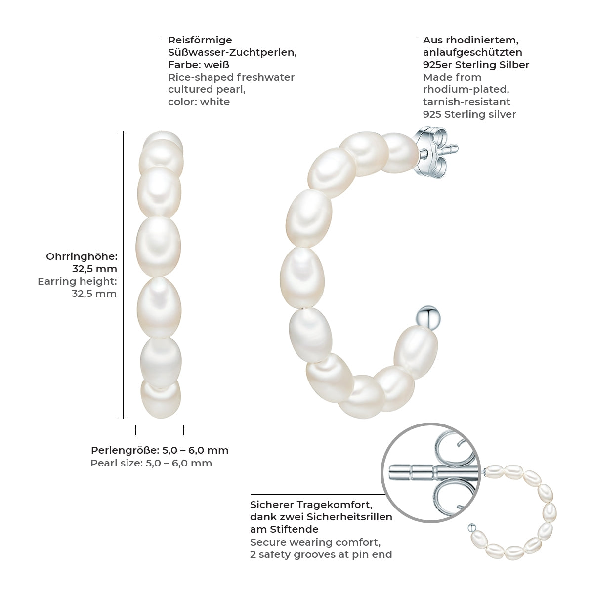Ohrstecker Sterling Silber Süßwasser-Zuchtperle weiß