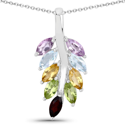 Kette mit Anhänger Sterling Silber Edelsteine multicolor