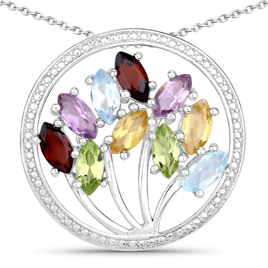 Kette mit Anhänger Sterling Silber Edelsteine multicolor