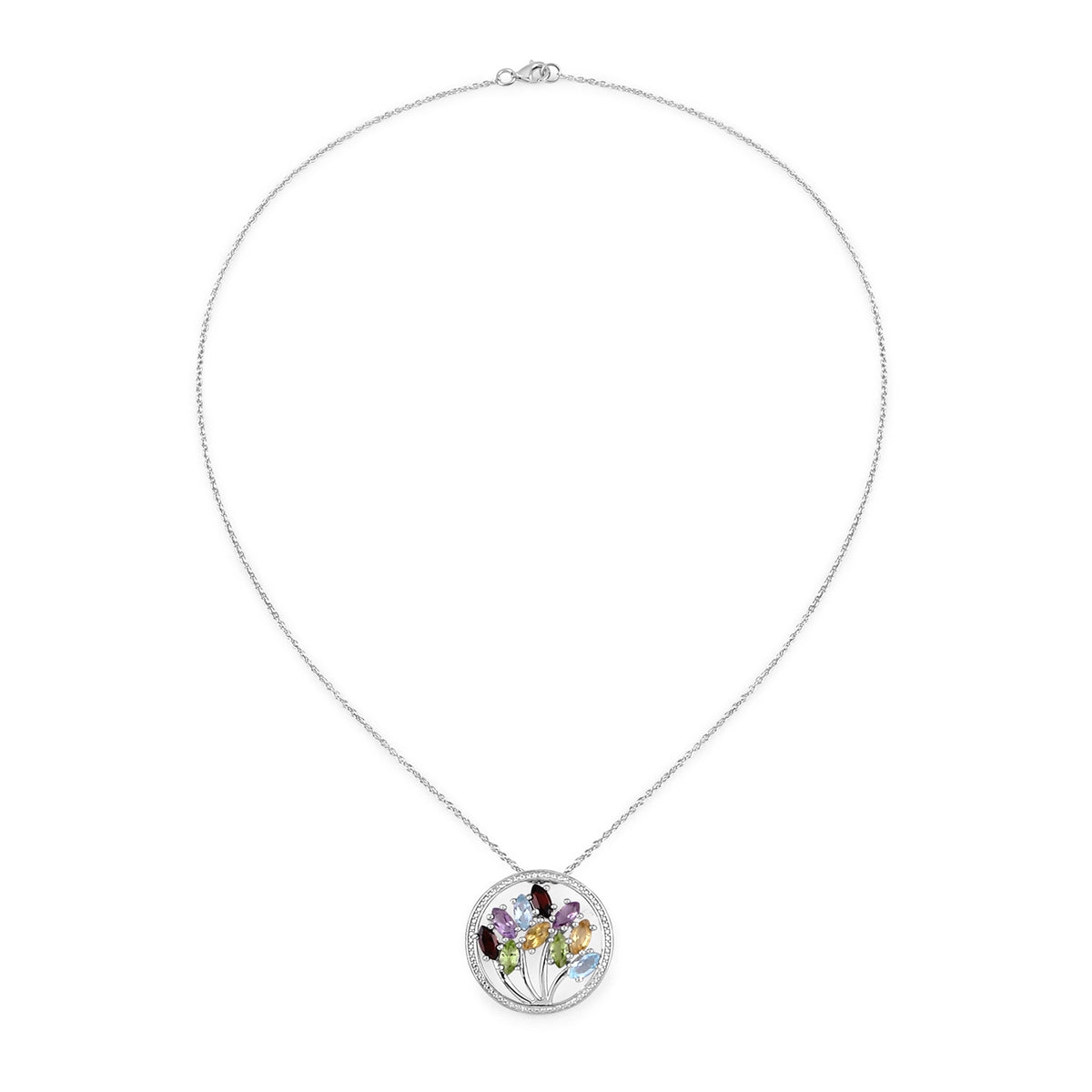 Kette mit Anhänger Sterling Silber Edelsteine multicolor