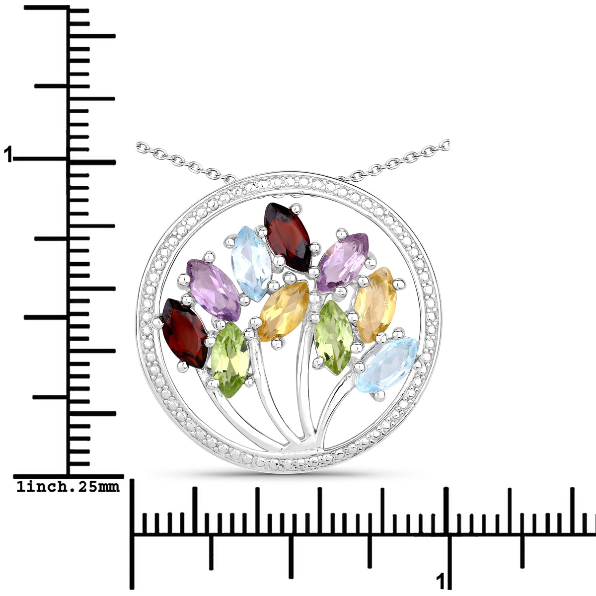 Kette mit Anhänger Sterling Silber Edelsteine multicolor