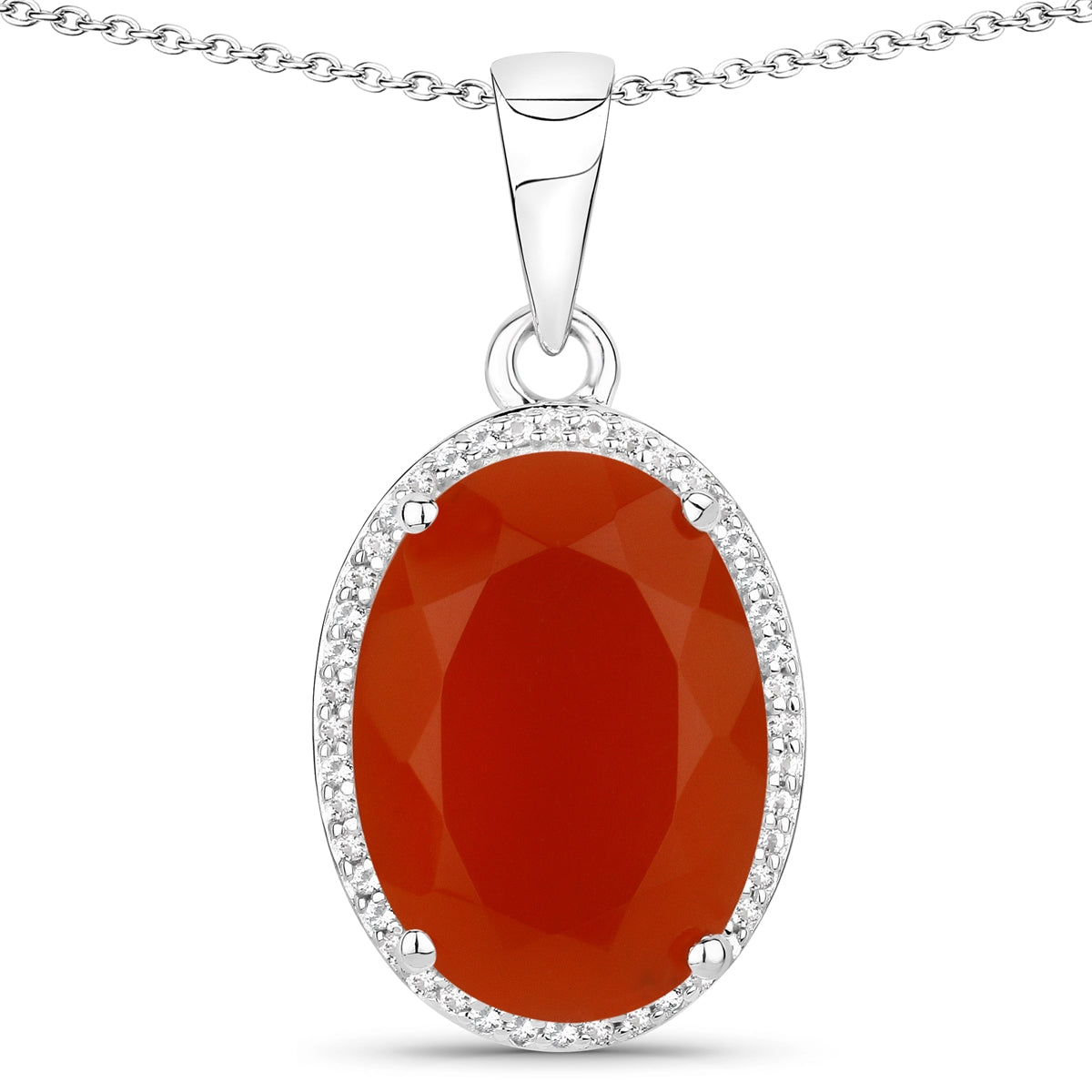 Kette mit Anhänger Sterling Silber Karneol orange-rot Topas weiß