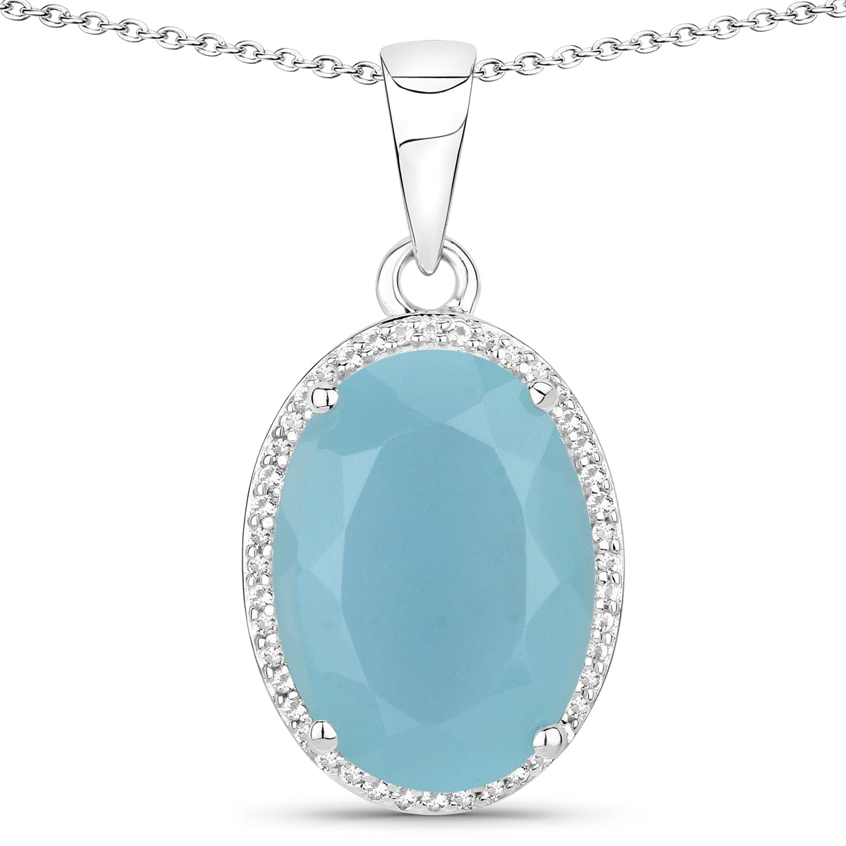 Kette mit Anhänger Sterling Silber Chalcedon blau Topas weiß