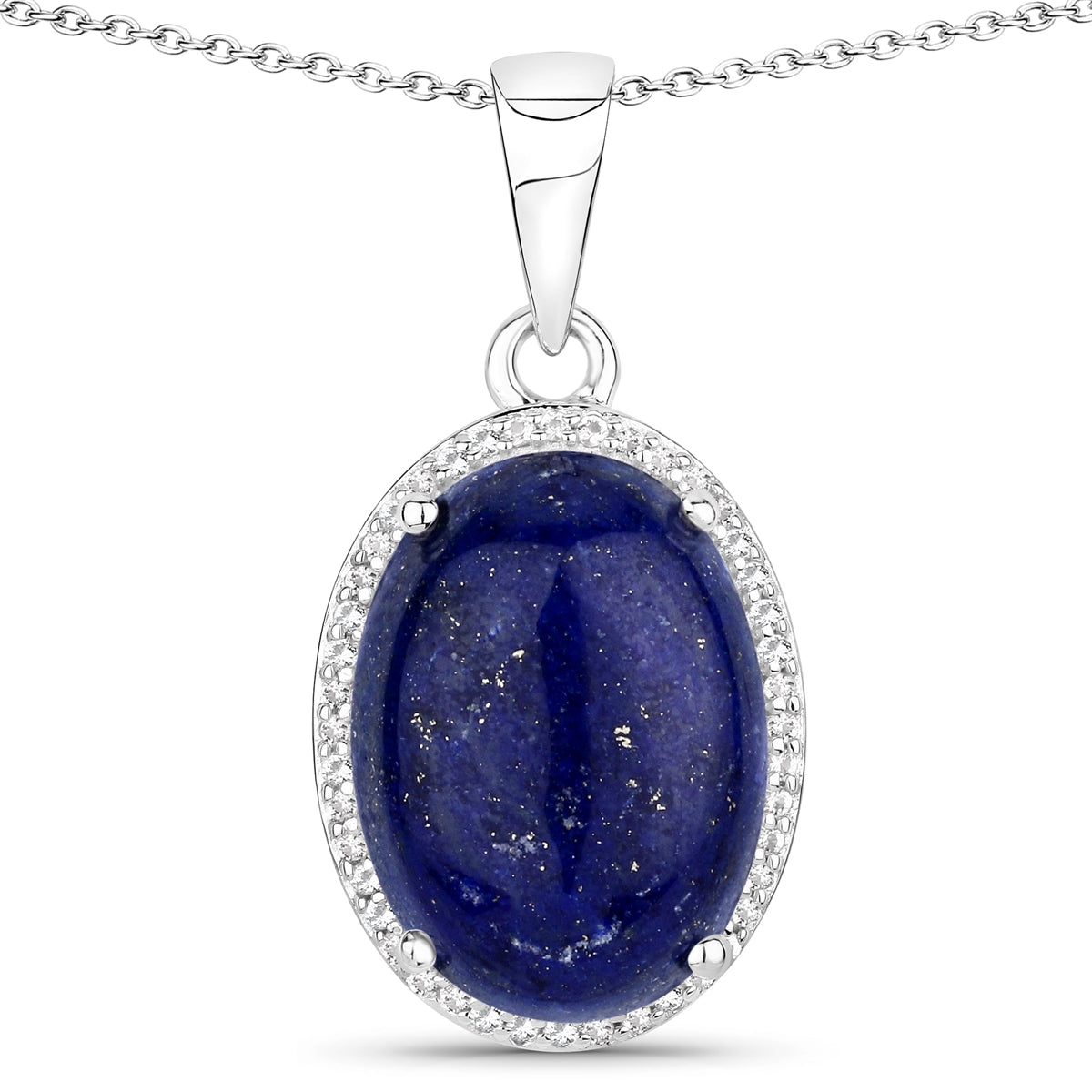 Kette mit Anhänger Sterling Silber Lapislazuli Topas weiß