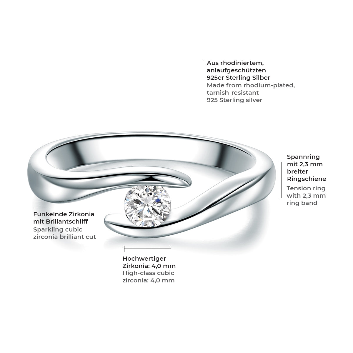 Ring Sterling Silber Zirkonia weiß