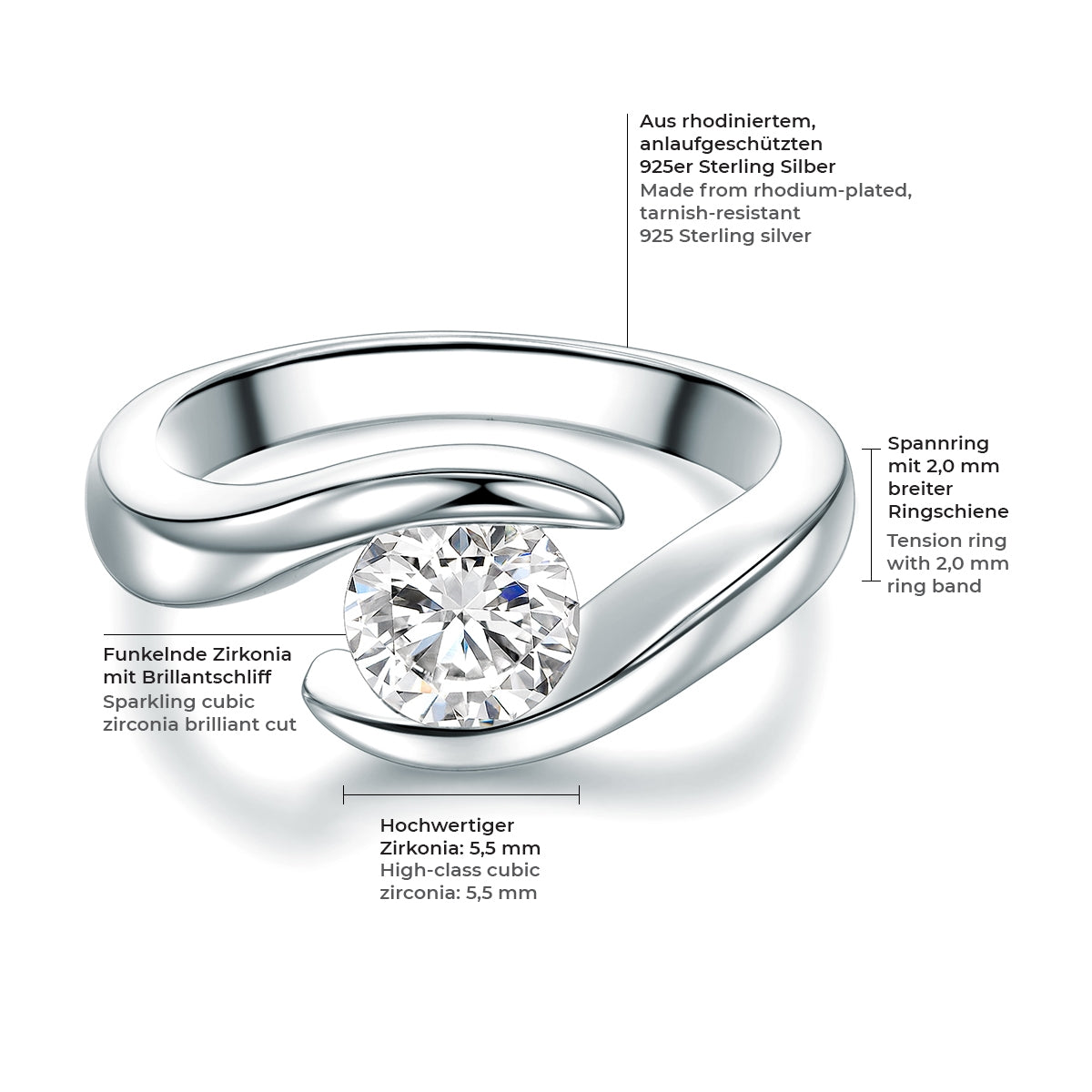 Ring Sterling Silber Zirkonia weiß