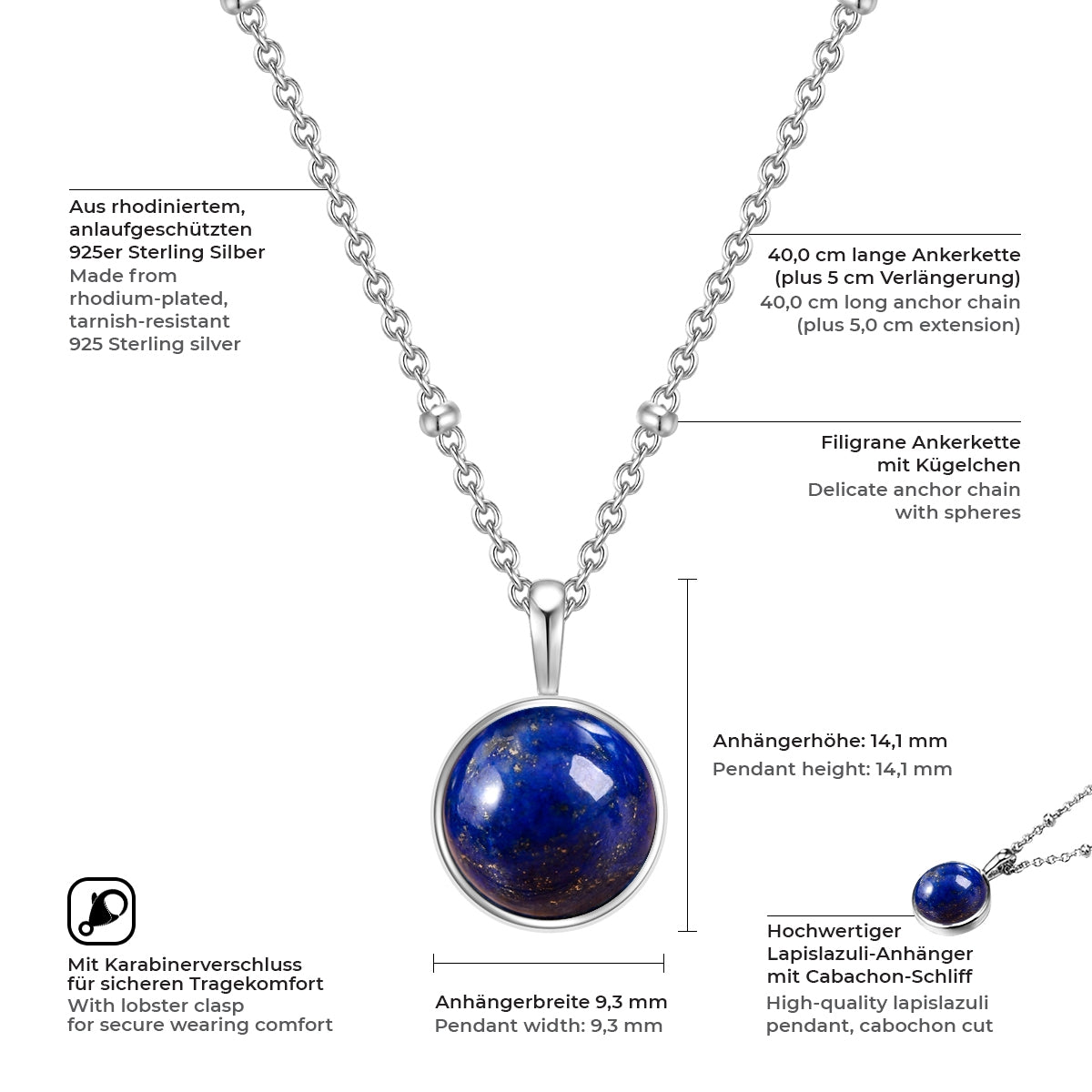 Kette mit Anhänger Sterling Silber Lapislazuli (synth.)