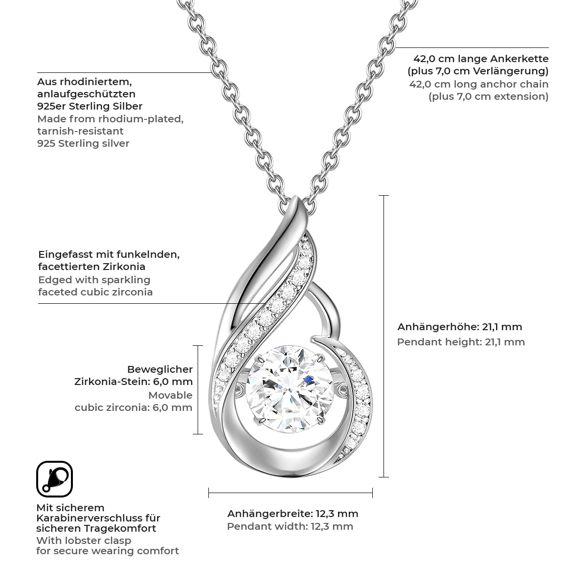 Kette mit Anhänger Sterling Silber Zirkonia weiß