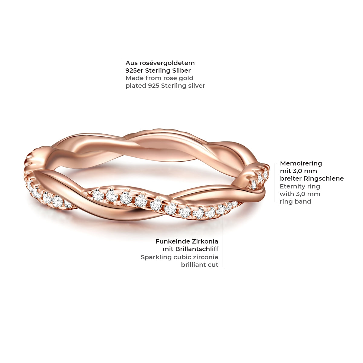 Ring Sterling Silber roségold Zirkonia weiß