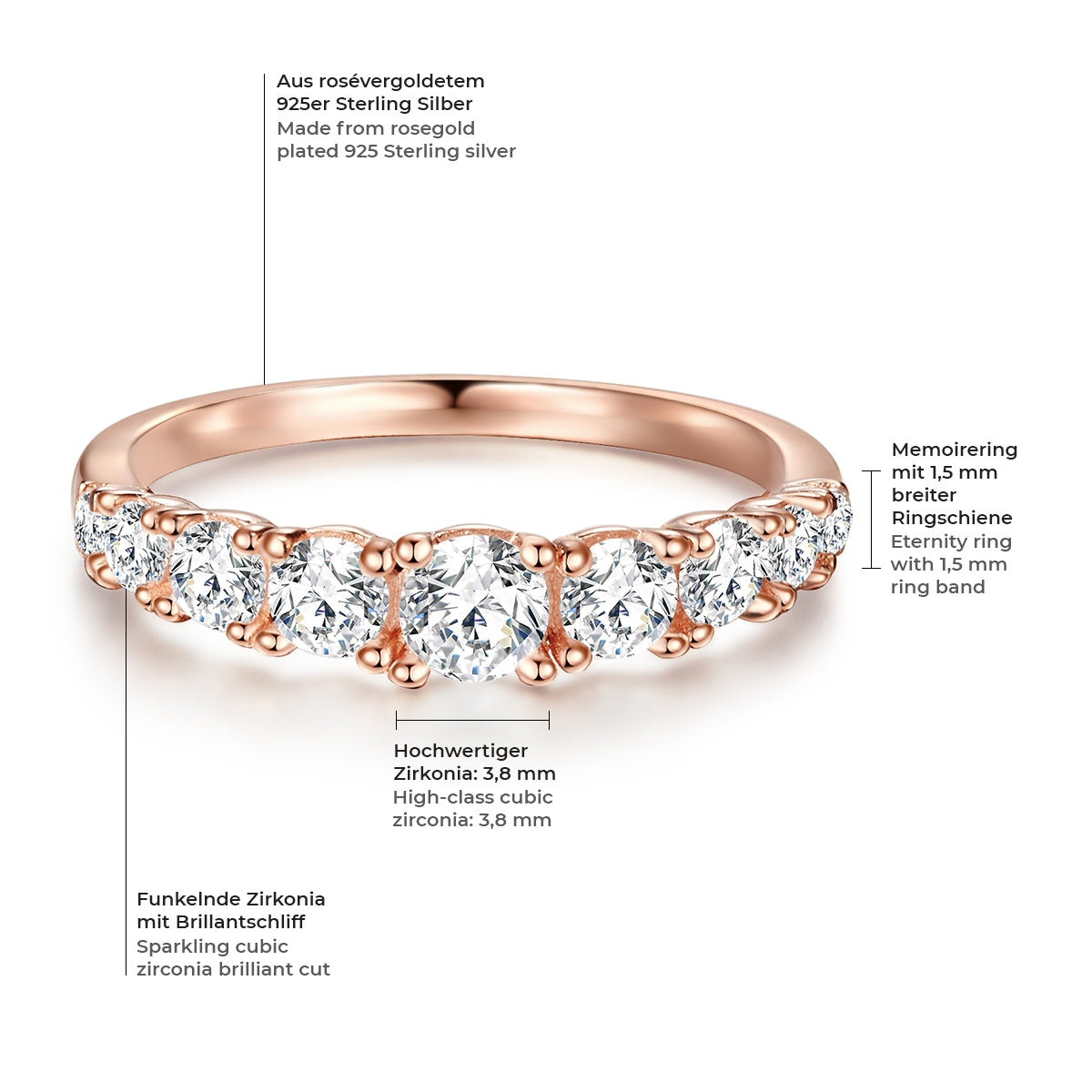 Ring Sterling Silber roségold Zirkonia weiß