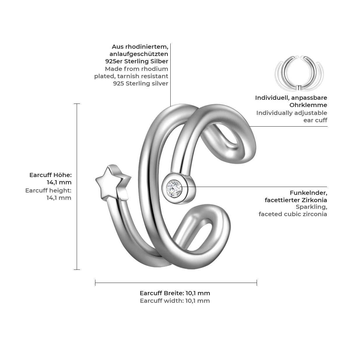 Ohrklemme Sterling Silber Zirkonia weiß