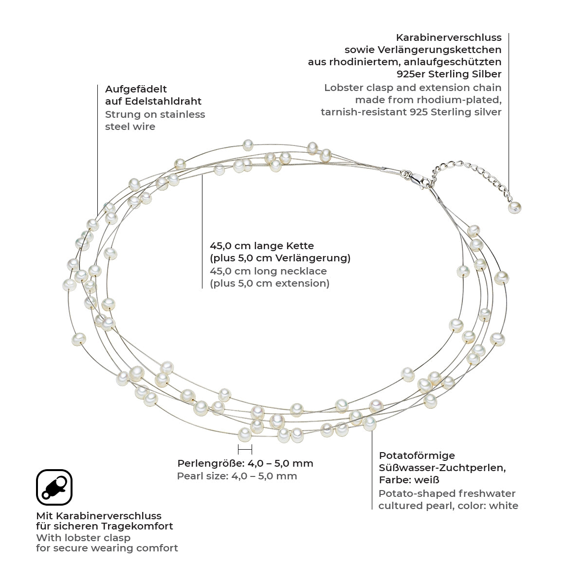 Kette Sterling Silber Süßwasser-Zuchtperle weiß