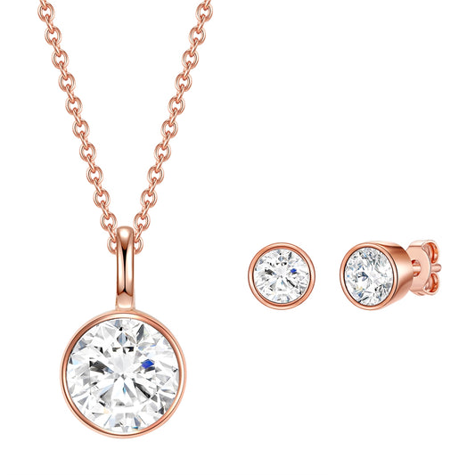 Set (Kette+Ohrstecker) Sterling Silber roségold verziert mit Kristallen von Swarovski® weiß