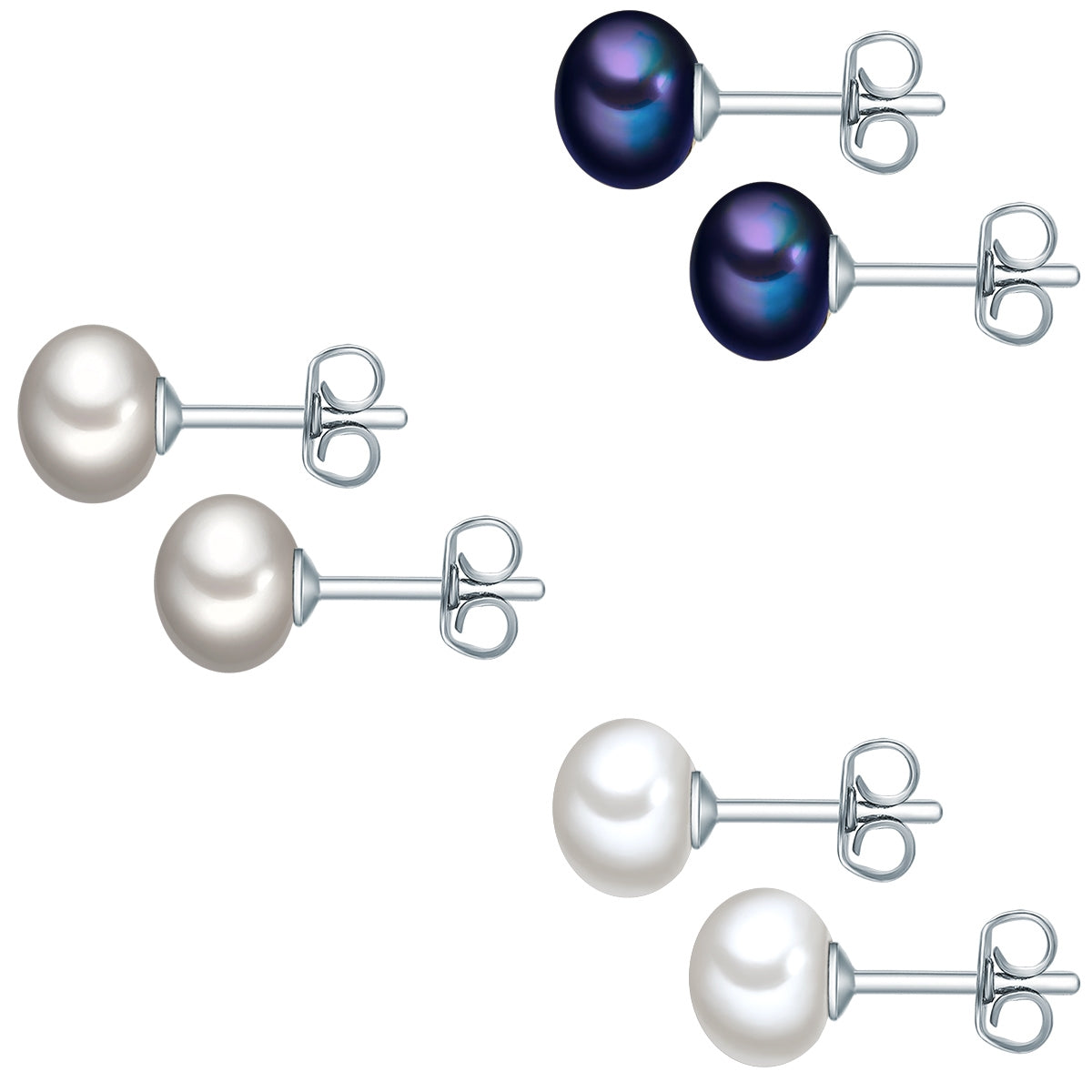 3er Set Ohrstecker Sterling Silber Süßwasser-Zuchtperlen multicolor