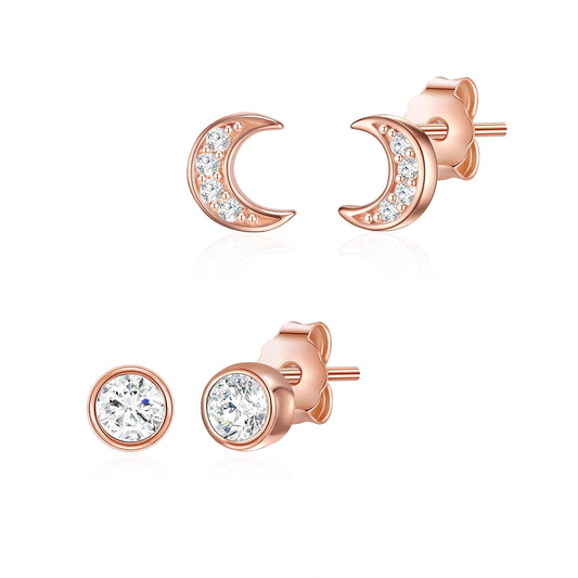 2er Set Ohrstecker Sterling Silber roségold Zirkonia weiß