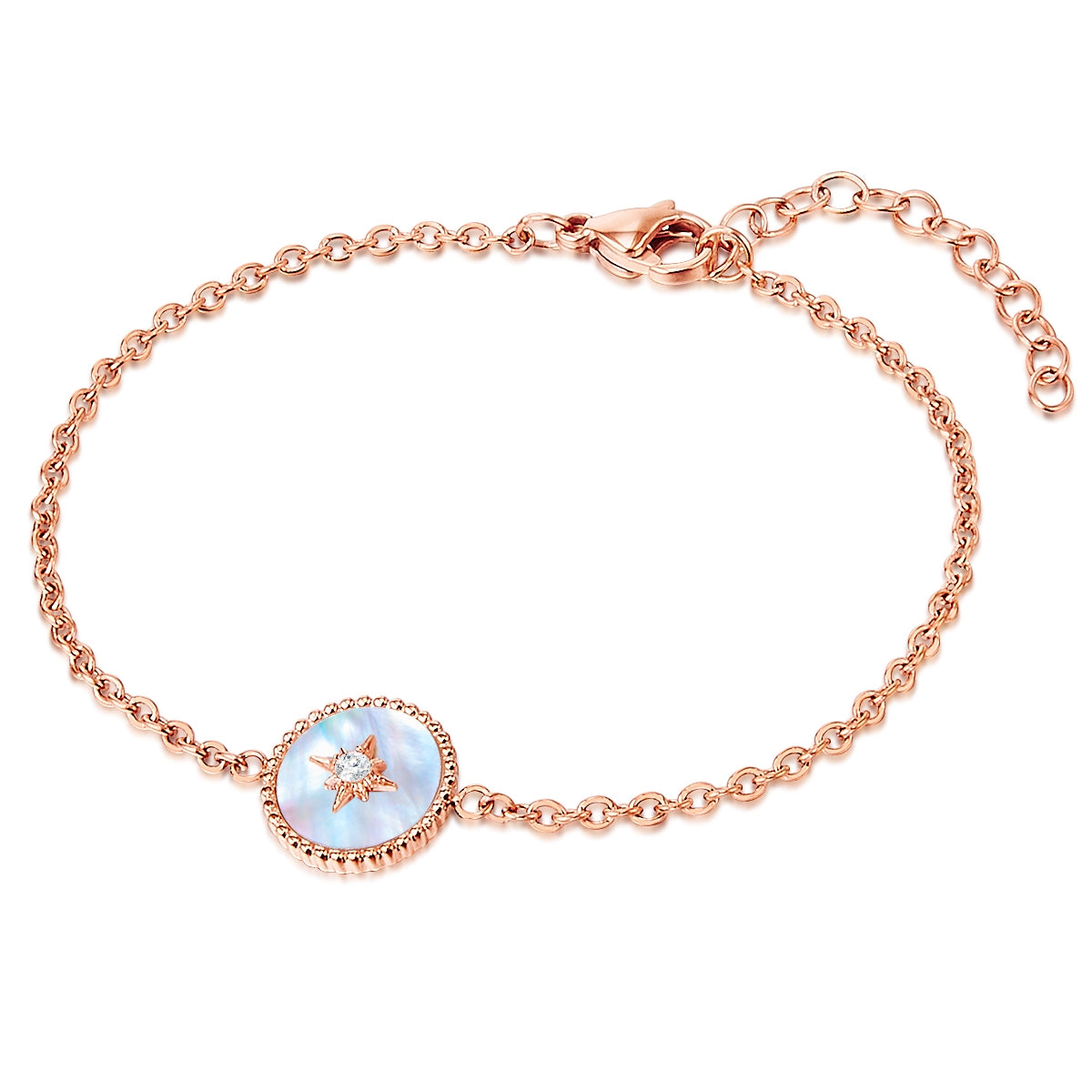 Armband Edelstahl roségold Perlmutt Preciosa weiß