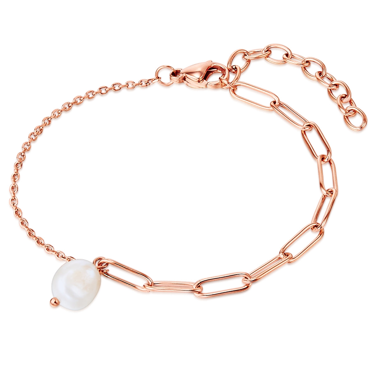 Armband Edelstahl roségold Süßwasser-Zuchtperle weiß