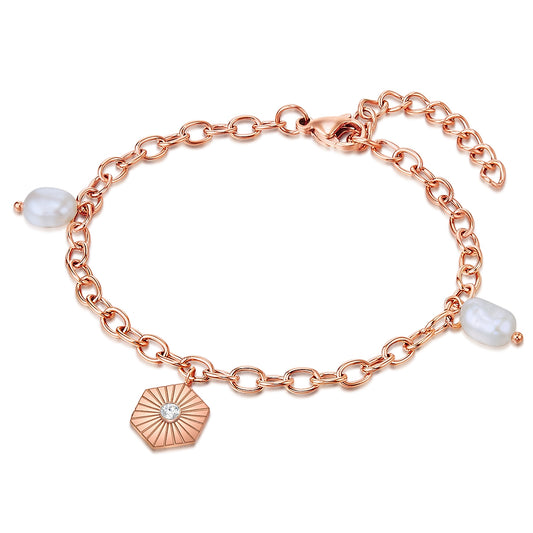 Armband Edelstahl roségold Süßwasser-Zuchtperle weiß Preciosa weiß