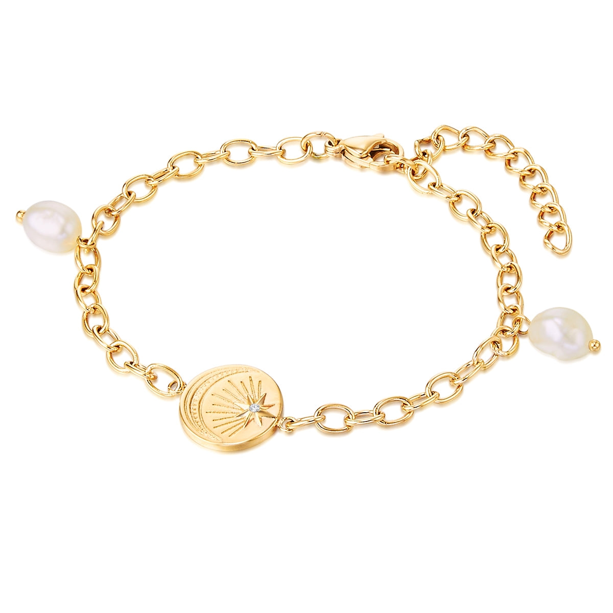 Armband Edelstahl gelbgold Süßwasser-Zuchtperle weiß Preciosa weiß