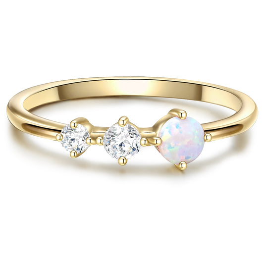 Ring Sterling Silber gelbgold Zirkonia weiß Opal (synth.) weiß