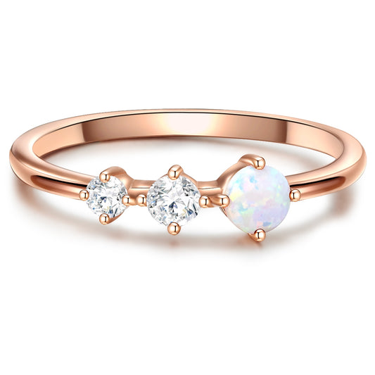 Ring Sterling Silber roségold Zirkonia weiß Opal (synth.) weiß