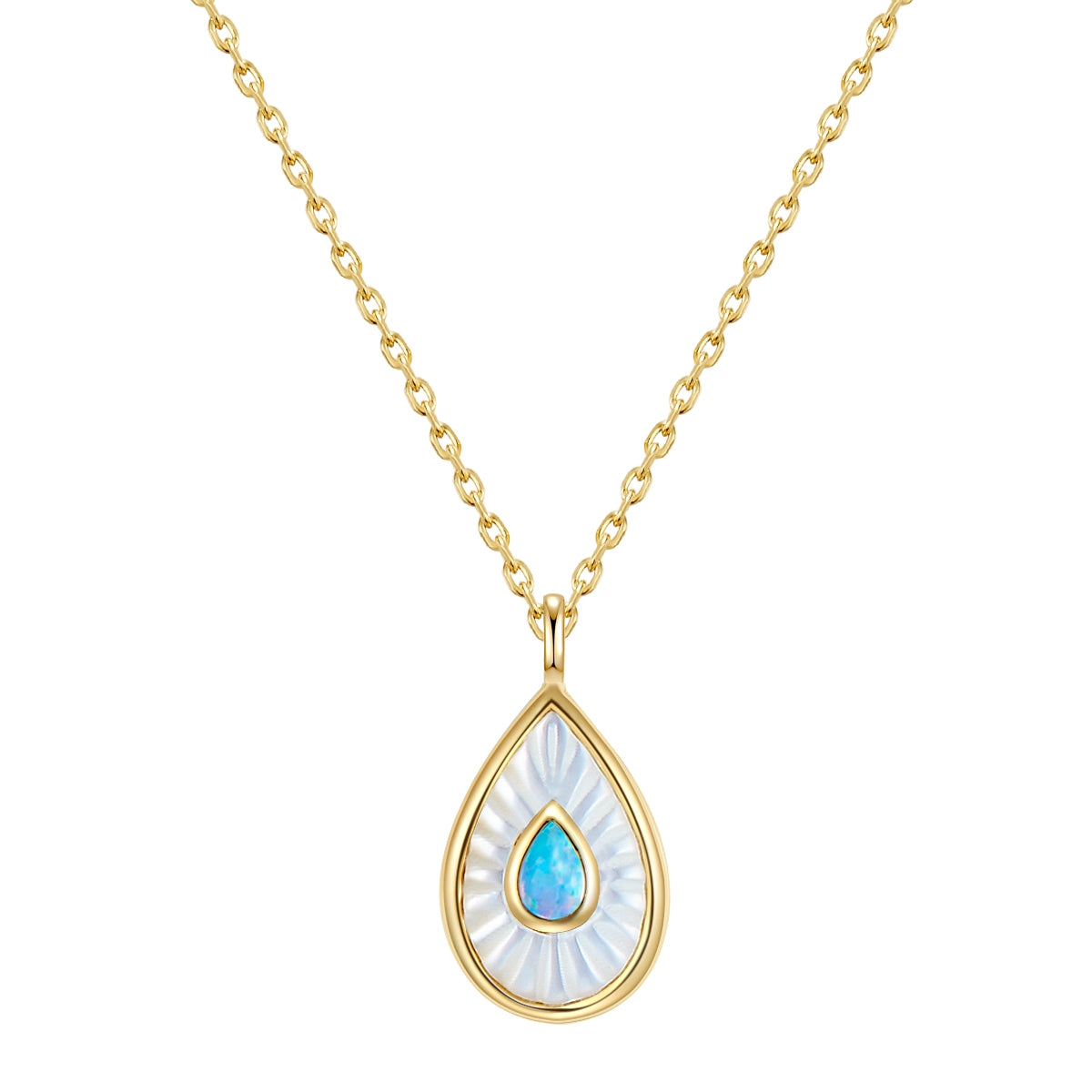 Kette mit Anhänger Sterling Silber gelbgold Perlmutt Opal (synth.) weiß