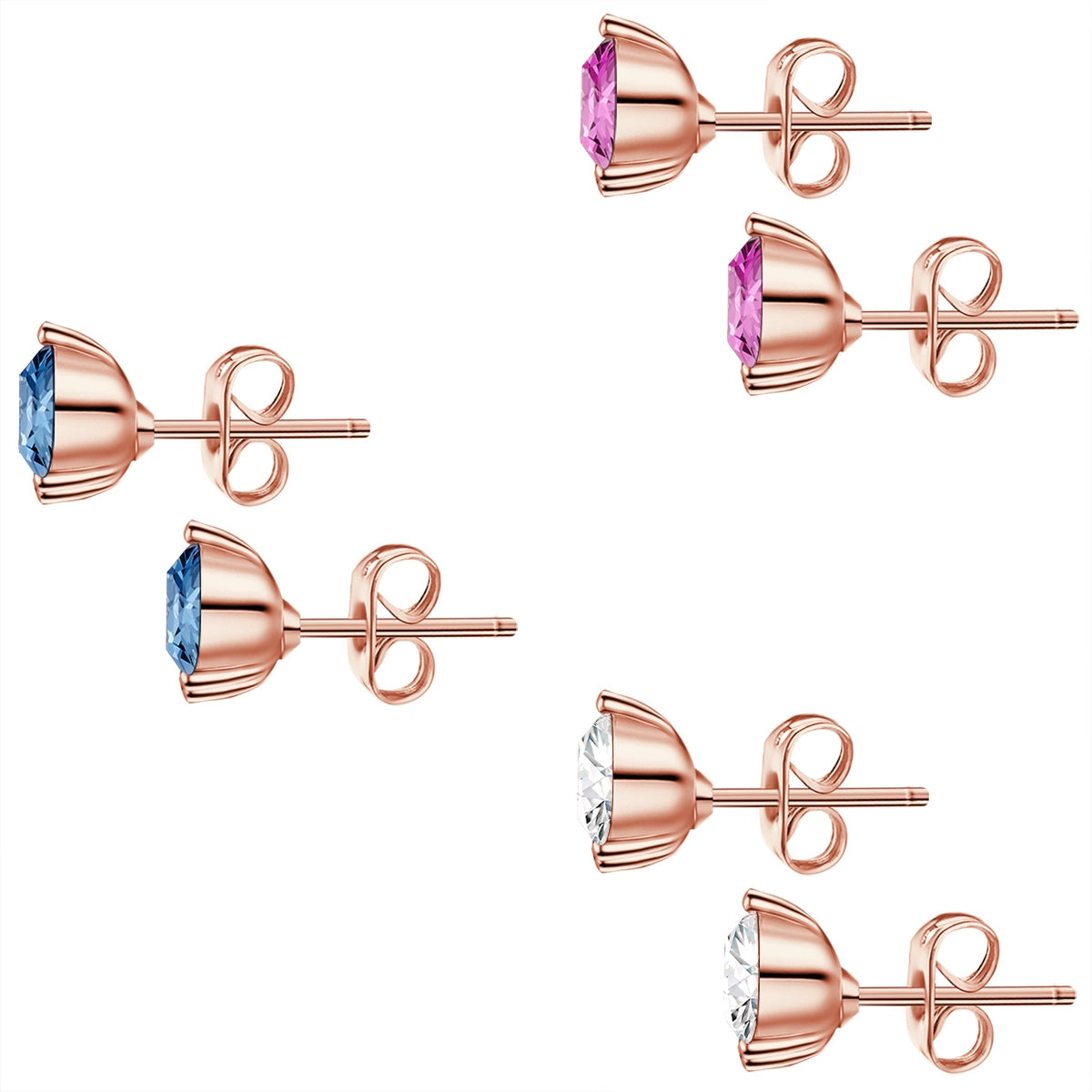 3er Set Ohrstecker roségold verziert mit Kristallen von Swarovski® bunt