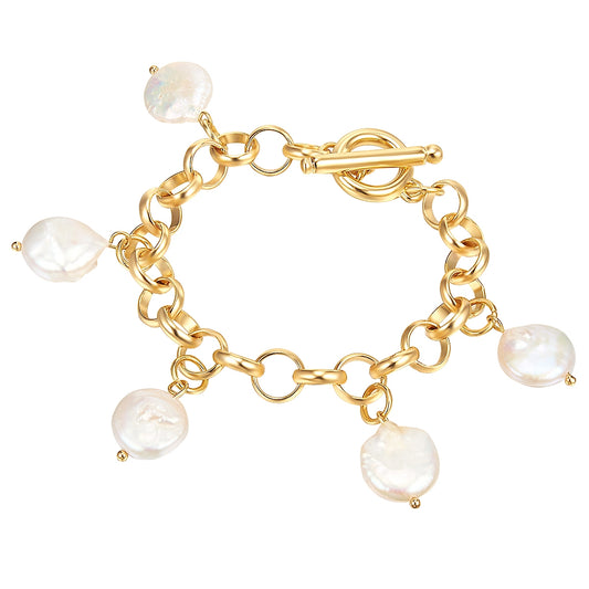 Armband gelbgold Süßwasser-Zuchtperle weiß