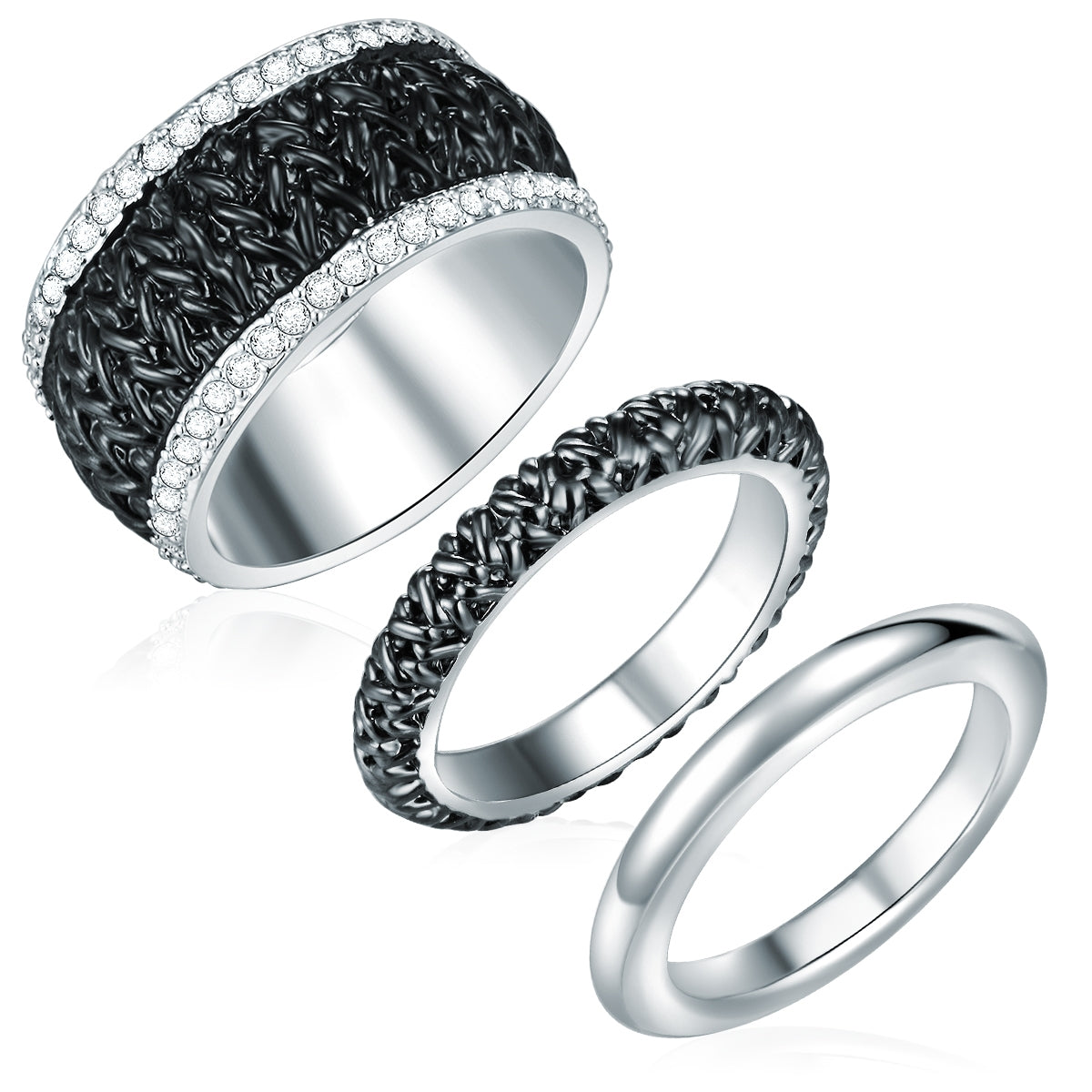 3er Set Ringe verziert mit Kristallen von Swarovski® weiß