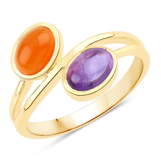 Ring Sterling Silber gelbvergoldet Amethyst Karneol orange-rot