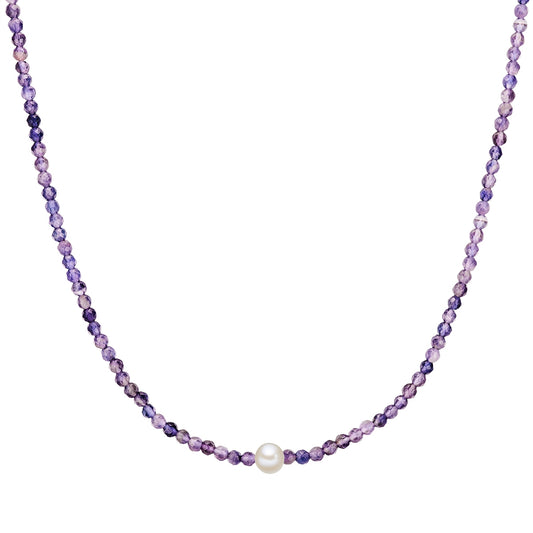 Kette Sterling Silber Süßwasser-Zuchtperle weiß Amethyst lila