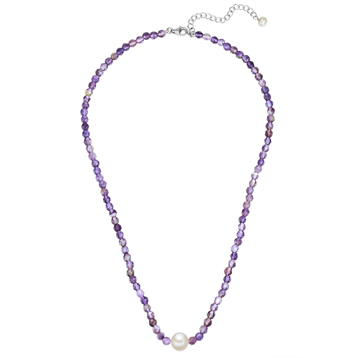 Kette Sterling Silber Süßwasser-Zuchtperle weiß Amethyst lila