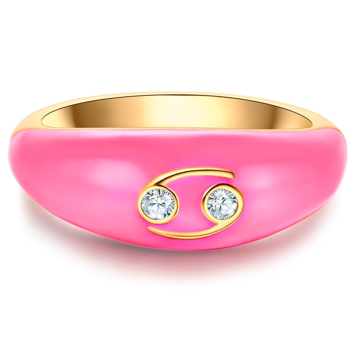 Ring Sterling Silber gelbgold Zirkonia weiß Emaille rosa