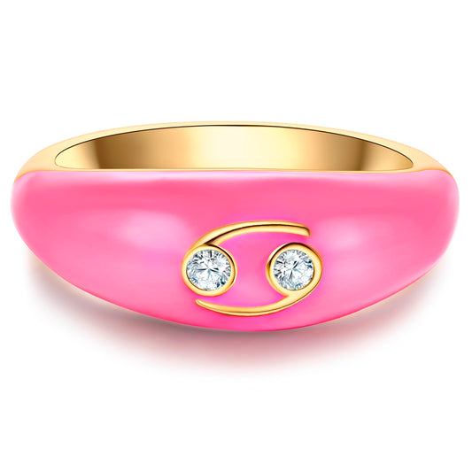 Ring Sterling Silber gelbgold Zirkonia weiß Emaille rosa